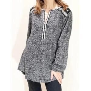 Lucky Brand Women's Plus Size 2X Boho Peasant Top Embroidery Split Neck Blouse